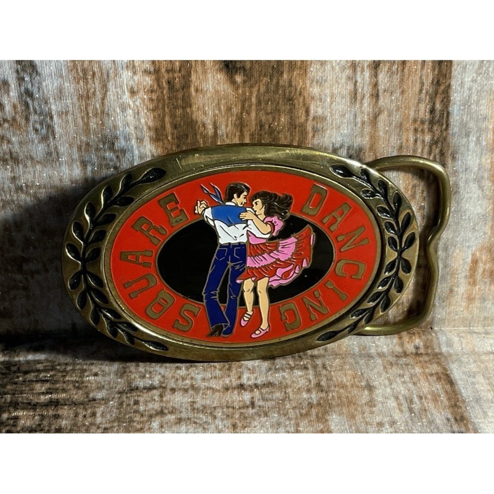 Vintage Square Dancing Solid Brass Belt Buckle